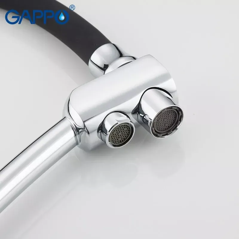 Смеситель для кухни на две воды GAPPO G4398-11 с гибким изливом, черный/хром Киев - изображение 4