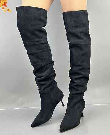 Lonza Ботфорти жіночі демісезонні замшеві на підборах 206071 чорні / Чоботи весна-осінь, натура Коломия