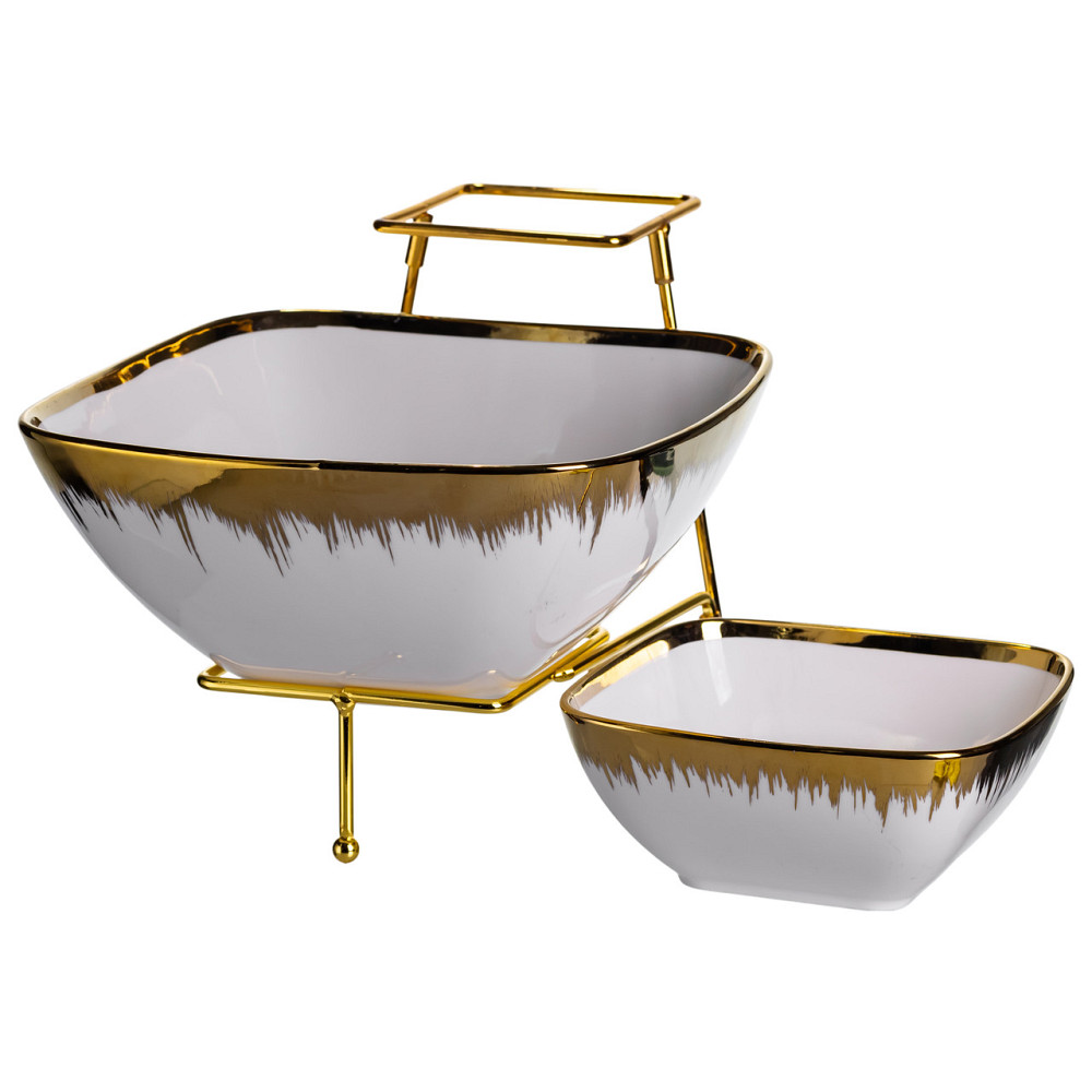 Yiwu Фруктовниця на 2 яруси фуршетна стійка для закусок 31×23×25 (см) цукерниця Біла з золотом Коломыя - изображение 2