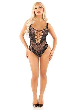 Боди Leg Avenue Rhinestone Net and Lace Bodysuit One Size, Black Sex Aura Киев