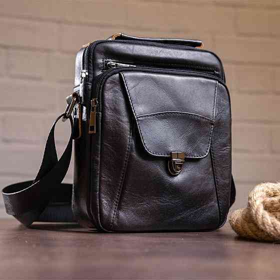 Сумка мужская из плотной кожи 14995 Vintage Черная Киев