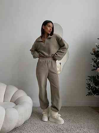 Жіночий теплий костюм-двійка в спортивному стилі турецький двосторонній фліс Сірий, 46/48 Одеса