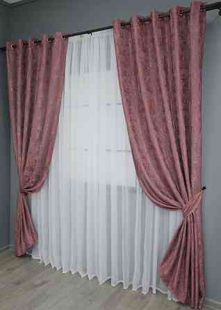 Комплект штор на люверсах VR-Textil Жаккард Sultan YL № 1209ш Малиново-серый 150х250 см 2 шт (37-0064) Киев