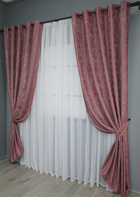 Комплект штор на люверсах VR-Textil Жаккард Sultan YL № 1209ш Малиново-серый 150х250 см 2 шт (37-0064) Киев - изображение 3