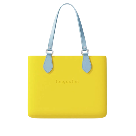 Женская сумочка шопер силиконовая на плечо с двумя комплектами ручек с подкладкой на молнии Fungoofun, жёлтая Каменец-Подольский