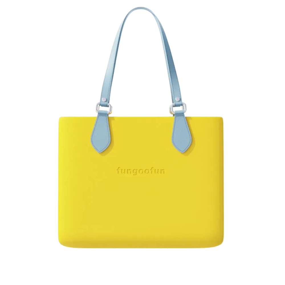 Жіноча сумочка шопер силіконова на плече з двома комплектами ручок з підкладкою на блискавці Fungoofun, жовта Кам'янець-Подільський - фото 4