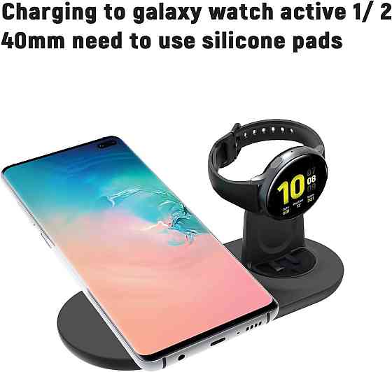 Беспроводное зарядное устройство EloBeth 2-в-1 для Samsung Galaxy и Qi-устройств: быстрая зарядка телефона и часов Киев