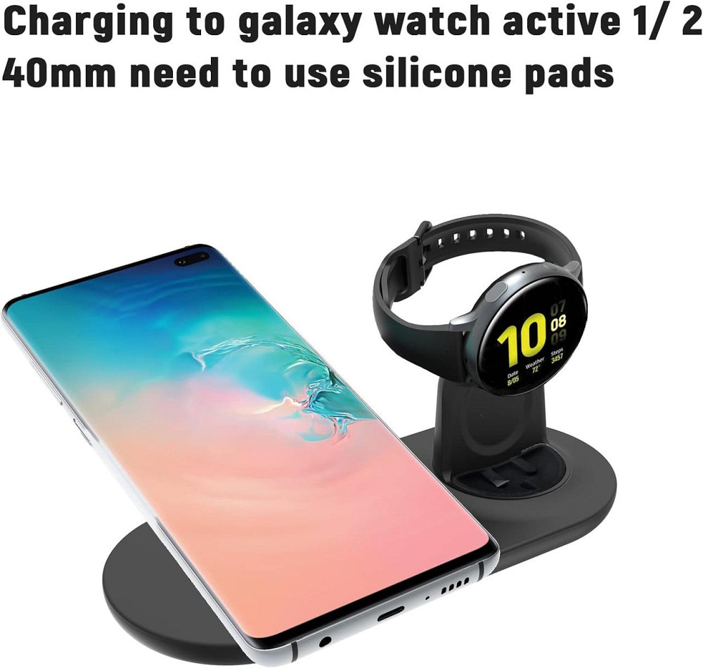 Беспроводное зарядное устройство EloBeth 2-в-1 для Samsung Galaxy и Qi-устройств: быстрая зарядка телефона и часов Киев - изображение 2