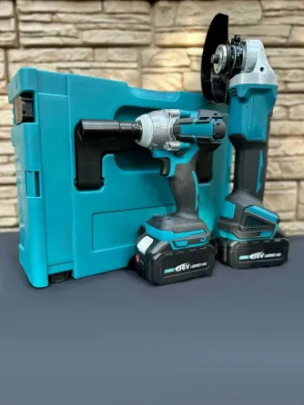 Набір акумуляторного інструменту 2 в1 Болгарка+Гайковерт (синій) Makita,115 мм діаметр диска, в кейсі Одеса