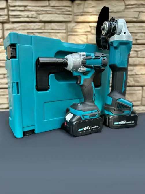 Набір акумуляторного інструменту 2 в1 Болгарка+Гайковерт (синій) Makita,115 мм діаметр диска, в кейсі Одеса - фото 4