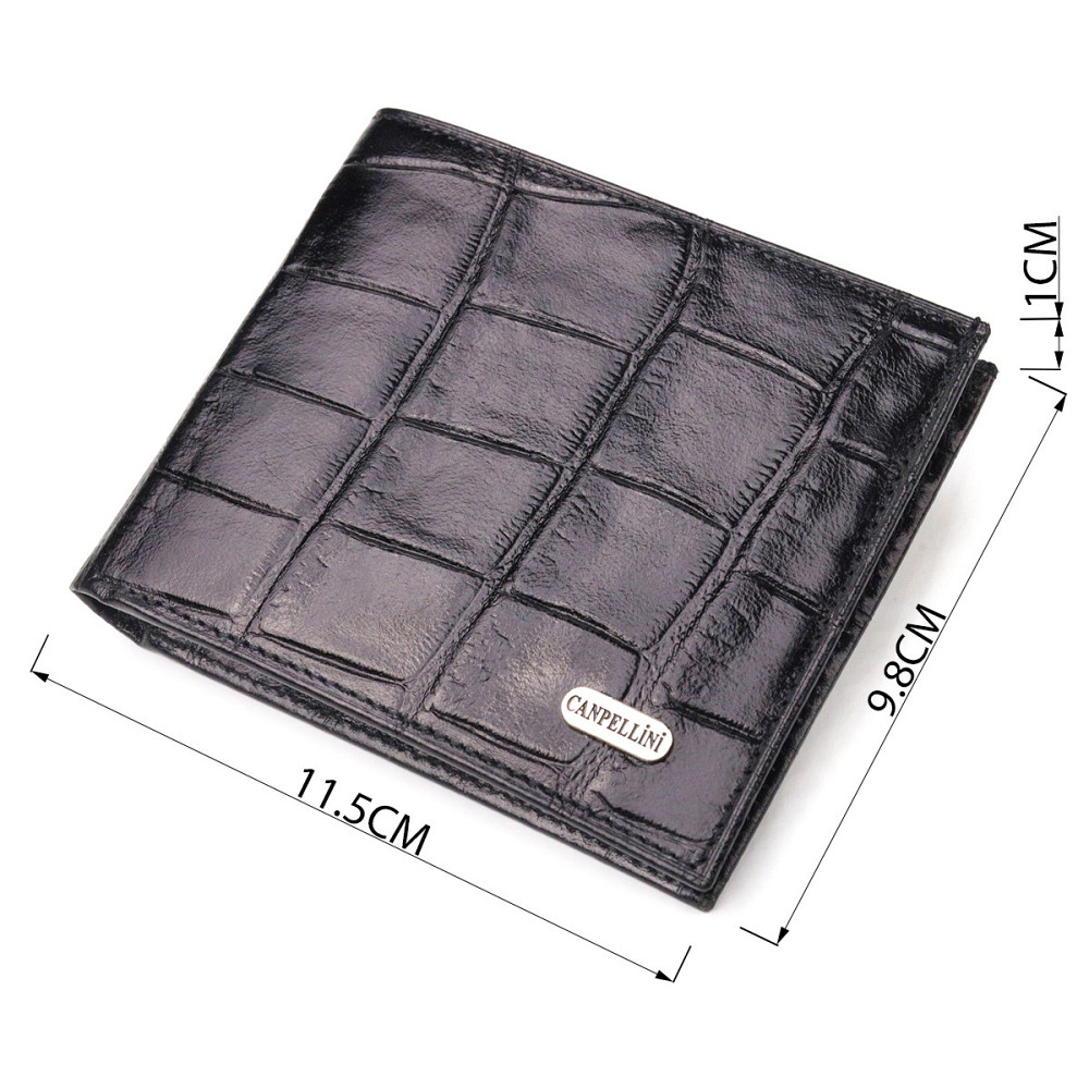 Якісний гаманець для чоловіків у два складення з натуральної фактурної шкіри з тисненням під крокодила CANPELLINI 21584 Чорний Київ - фото 3