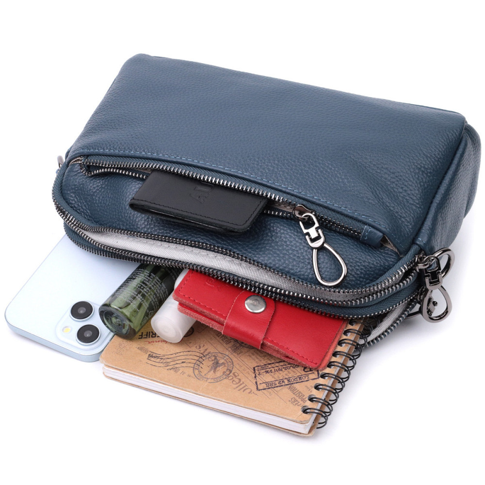 Стильная сумка для женщин с карманами из натуральной кожи Vintage 22600 Синяя Киев - изображение 10