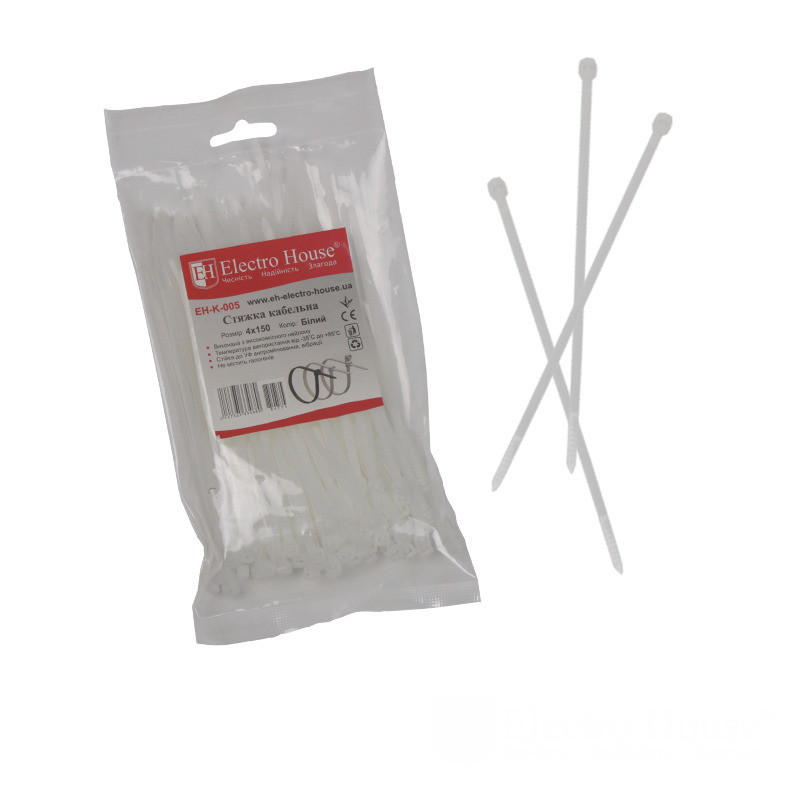 Стяжка кабельна 4х150 мм, 100 шт., білий Дніпро - фото 1