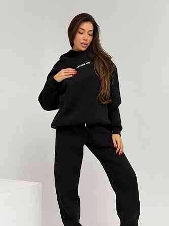 Жіночий стильний спортивний костюм-двійка: худі + штани, тринитка Пен'є на флісі турція Чорний, 46/48 Одеса