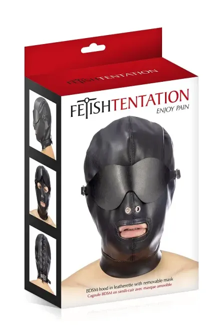 Капюшон для БДСМ зі знімною маскою Fetish Tentation BDSM hood in leatherette with removable mask Львов - изображение 3