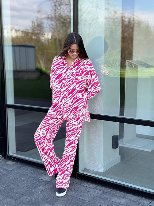 Костюм жіночий літній льон Малиновий Тваринні принти XS-S Харків - фото 1