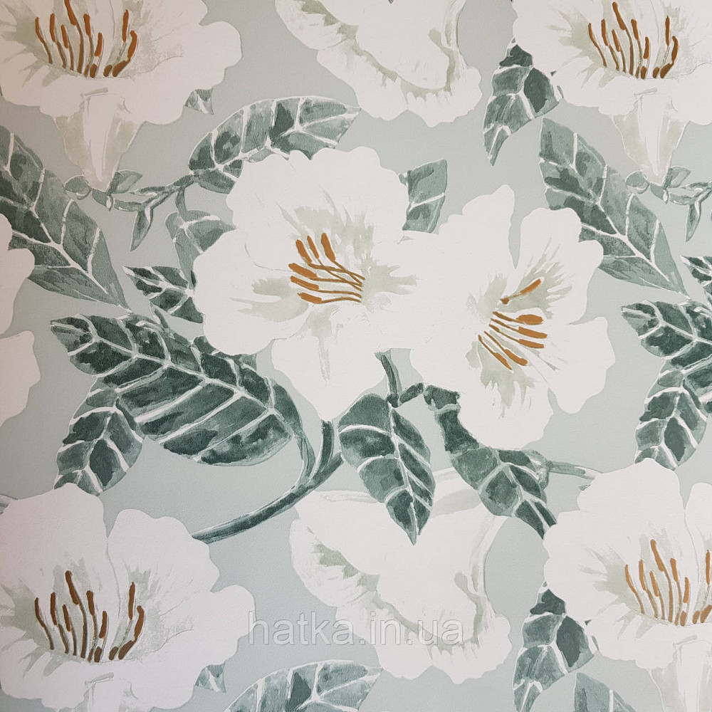 Шпалери вінілові на флізелін Caselio The Place to bed 0.53х10 м яскраві великі білі квіти на салатовому Київ - фото 1