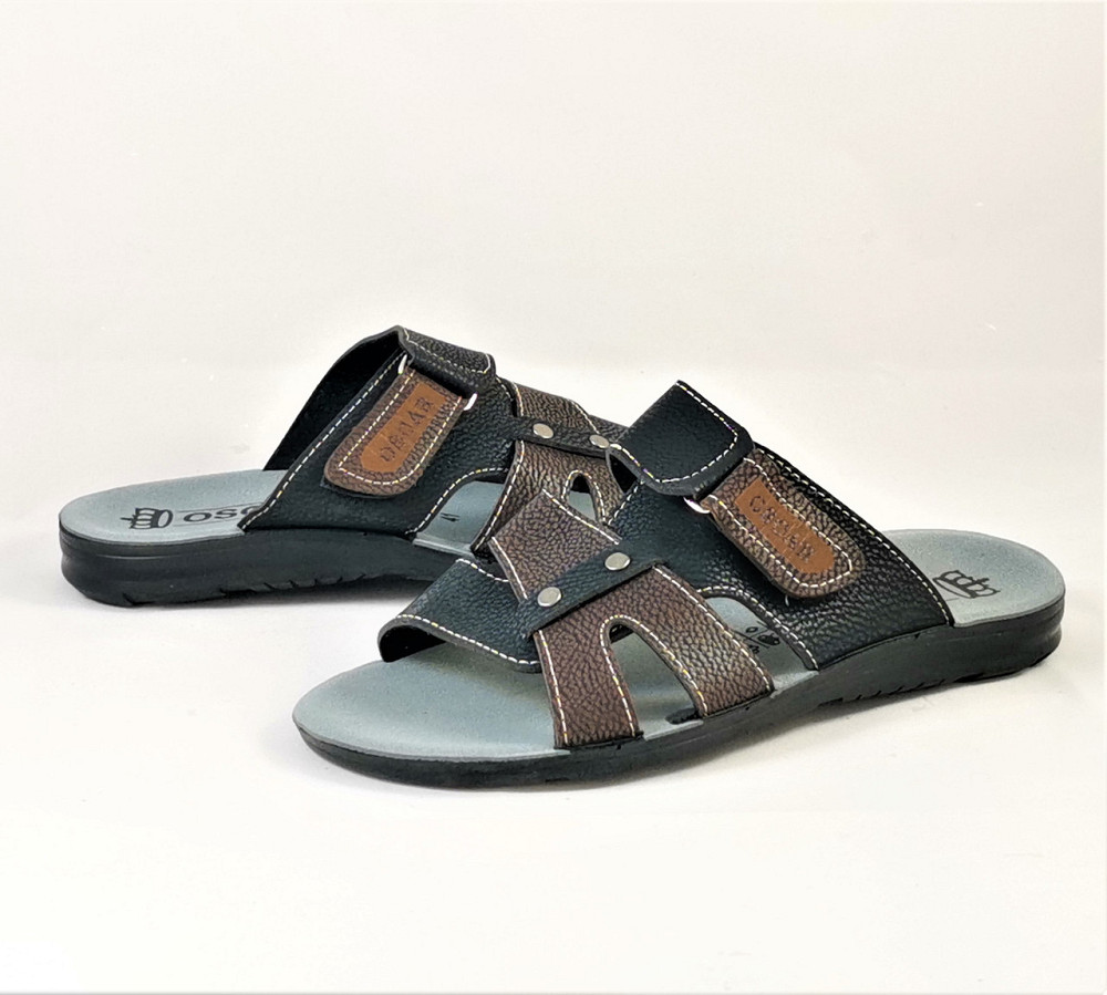 Мужские Шлёпанцы Тапочки Сланцы Чёрные с Коричневым Кожаные (размеры: 41,42,44,45) Днепр - изображение 5