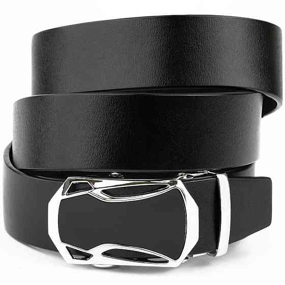 Ремень мужской с пряжкой автомат с черной вставкой Vintage 20254 Черный Киев