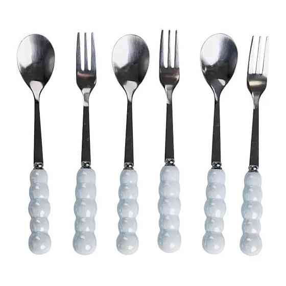 Набор десертных вилок и ложек на 3 персоны с подставкой из фарфора 7 предметов Голубой HP-20-57 Киев