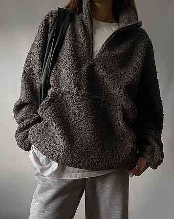 Жіноча стильна тепла оверсайз худі букле баранчик Графіт Одеса