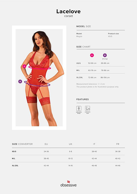 Прозорий корсет Obsessive Lacelove corset XS/S Red, мереживо, підв’язки для панчіх Sex Aura Київ - фото 5
