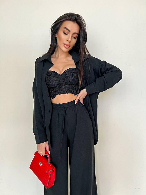 Женский стильный привлекательный костюм американский креп Черный, 44/46 Одесса - изображение 2