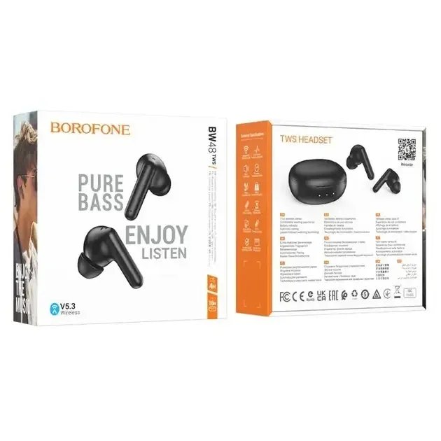 Бездротова гарнітура Borofone BW48 Enlighten TWS Bluetooth 5.3 з кейсом, сенсорне управління, IPX4, до 4 годин роботи Одеса - фото 2