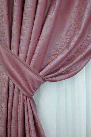 Комплект готових штор VR-Textil  Оксамит (бархат) № 1126ш Рожевий з золотистим 150х270 см 2 шт (30-943) Київ