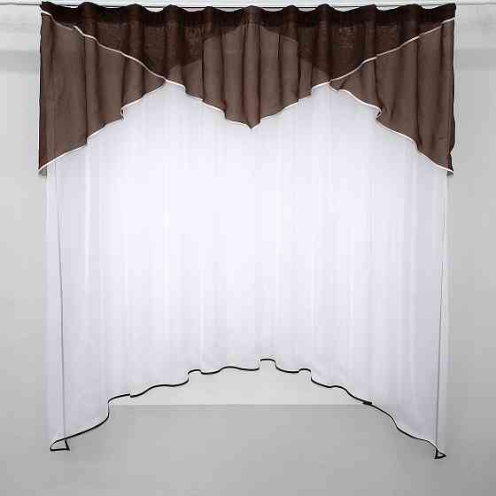 Кухонная тюль арка с ламбрекеном VR-Textil № 025к белый с венге 270х170 см (52-0235) Киев