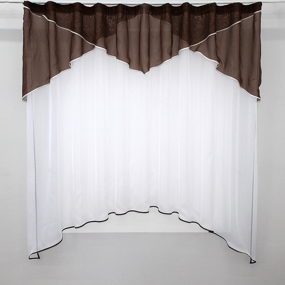Кухонна тюль арка з ламбрекеном VR-Textil № 025к білий з венге 270х170 см (52-0235) Київ - фото 1