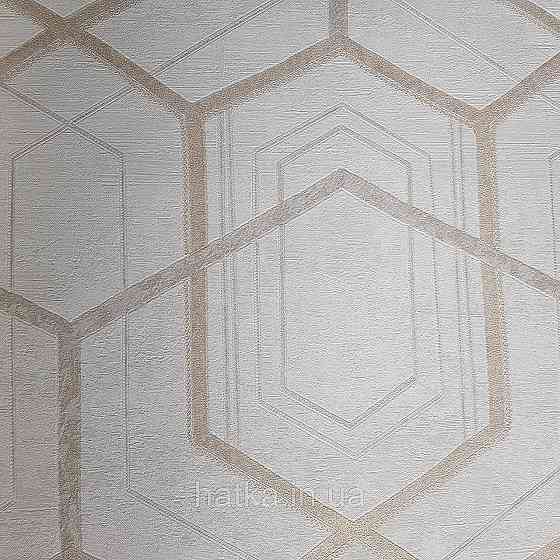 Шпалери метрові вінілові на флізелін 24 Carati Cristiana Masi геометрія смуги золотом сірі на молочному 3д Київ