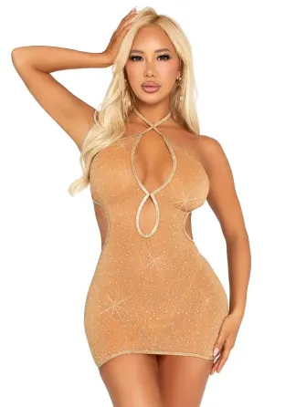 Сукня Leg Avenue Lurex Rhinestone Keyhole Halter Dress One Size Gold Львів