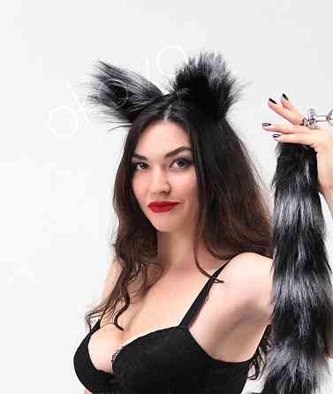 Меховые ушки кошки, Чернобурые с черным OKOVA Sex Aura Киев