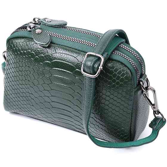 Жіноча компактна сумка на два відділення з натуральної шкіри Зелений (Vintage) Київ