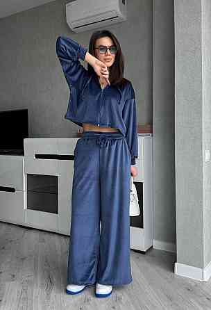 Жіночий стильний костюм з турецького королівського велюру Синій, 46/48 Одеса