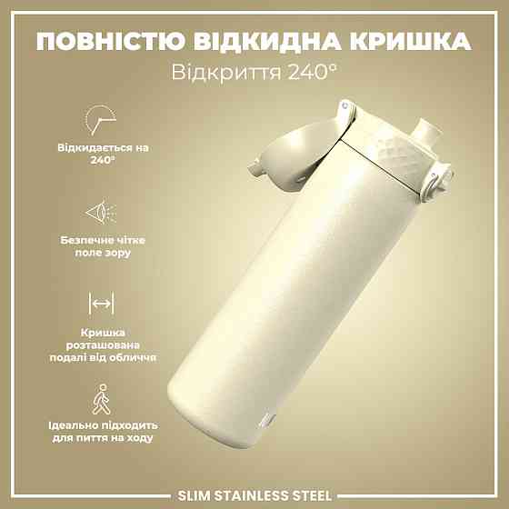Пляшка для води металева ION8 600 мл. Stainless Steel , Creamy White Каменское