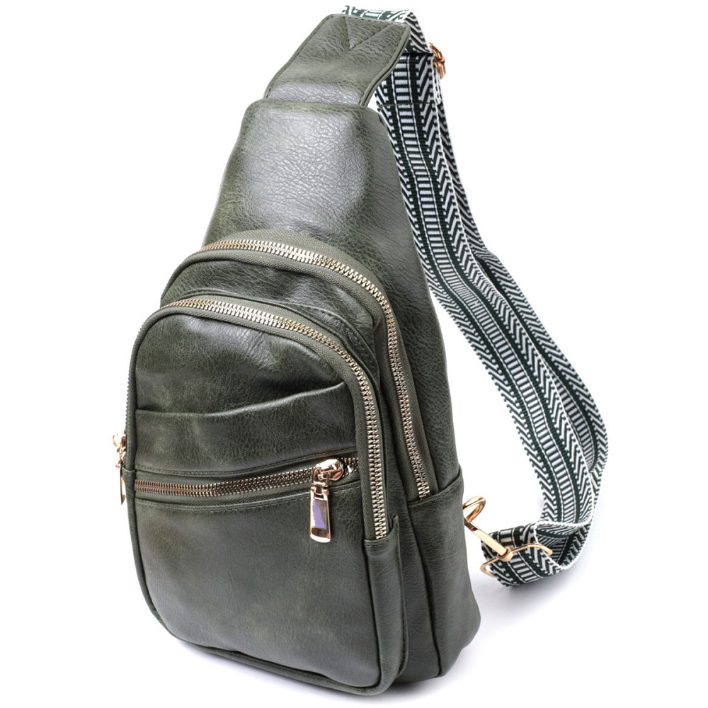 Зручна жіноча сумка з однією лямкою через плече з екошкіри Vintage 22756 Зелений Київ - фото 1