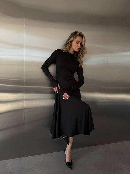 Женское стильное вечернее миди платье из микродайвинга Черный, 42/44 Одесса - изображение 4