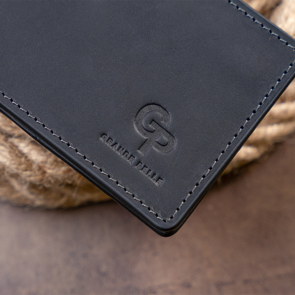 Стильный зажим для денег без застежки GRANDE PELLE 11294 Черный Киев - изображение 10