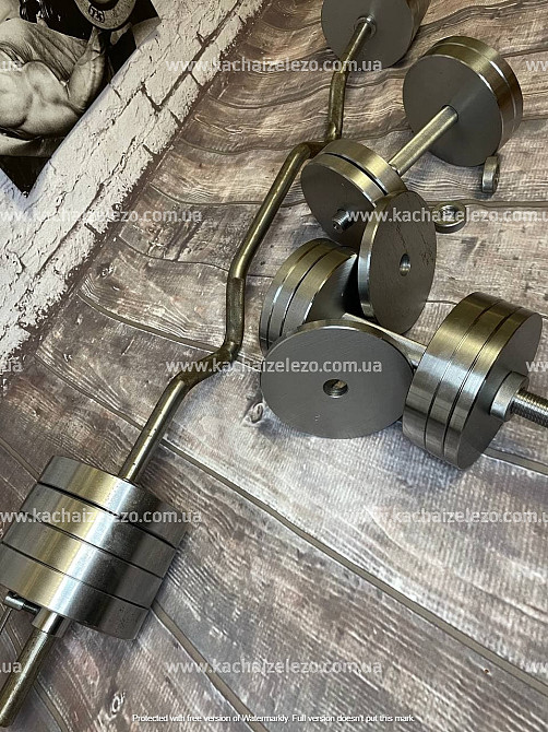 Штанга W-образная + гантели металлические 2 по 36 кг Набор 78 кг Гантели, гири, штанги и диски наборные Киев - изображение 1