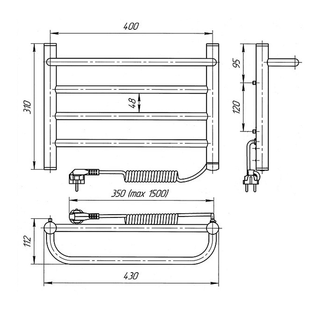 Електричний полотенцесушитель Laris Зебра Прайм ЧК4 400Х300 Е білий Київ - фото 7