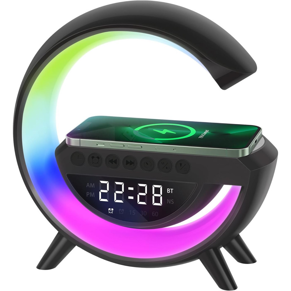 Лампа-нічник BT-3401, з бездротовою зарядкою, Чорний/Настільна лампа з колонкою та будильником Київ - фото 1