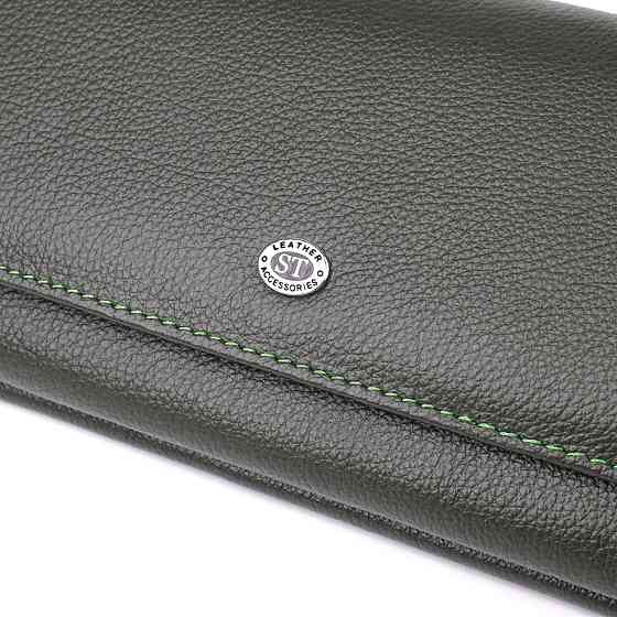 Горизонтальний гаманець з кишенею для телефону з натуральної шкіри ST Leather 23068 Зелений Київ
