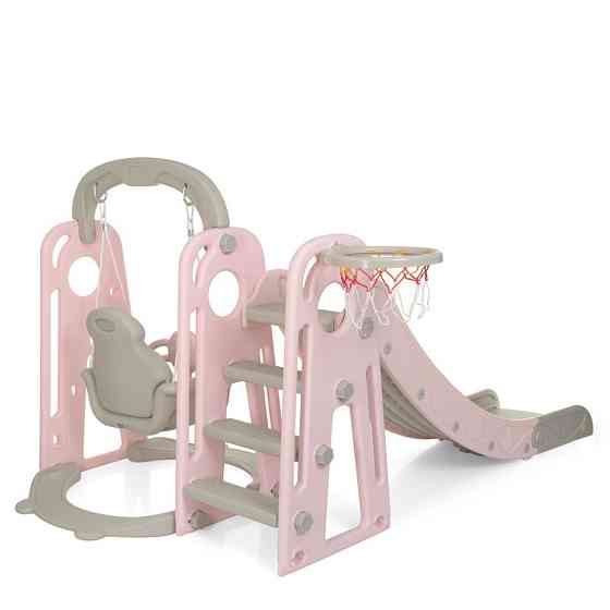 Дитяча гірка-гойдалка YG2020-1-8 пластик, з баскетбольним кільцем Вінниця