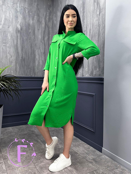 Длинное платье-рубашка с поясом Marcella 46-48, Зеленый Киев - изображение 4