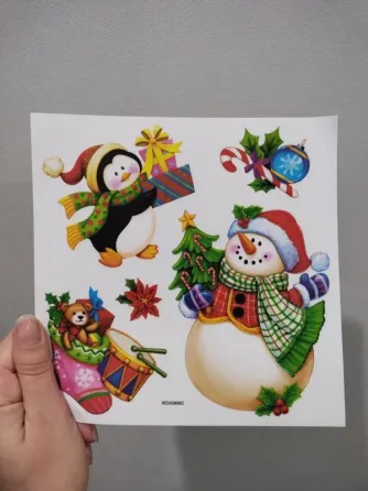 Різдвяні наклейки на вікна "Пінгвін та сніговик" - розмір наклейки 18*18см, силікон Київ