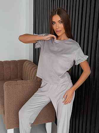 Женская стильная домашняя велюровая пижама Серый Одесса
