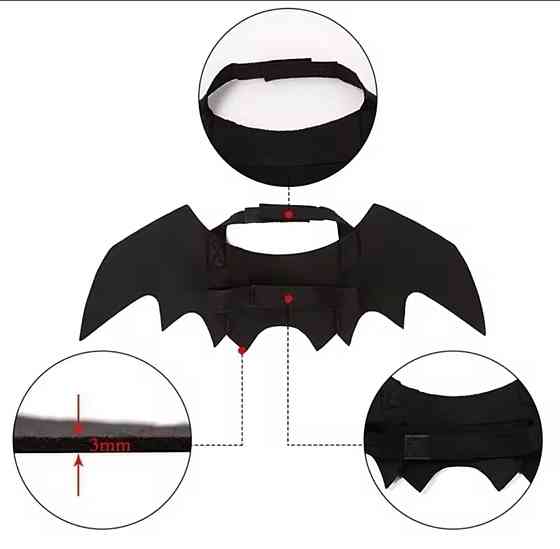 Крила кажана косплей для собак і котів на Хелловін М чорний Київ