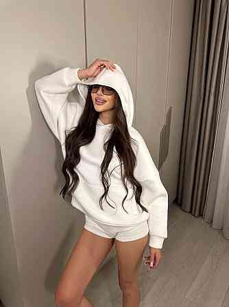 Женская повседневная теплая худи свободного кроя трехнитка на флисе ПИНЬЕ Молочный Одесса